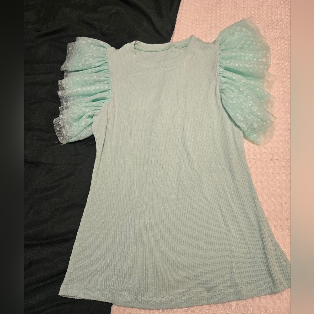 Mint Green Dress with Sheer Polka Dot Sleeves